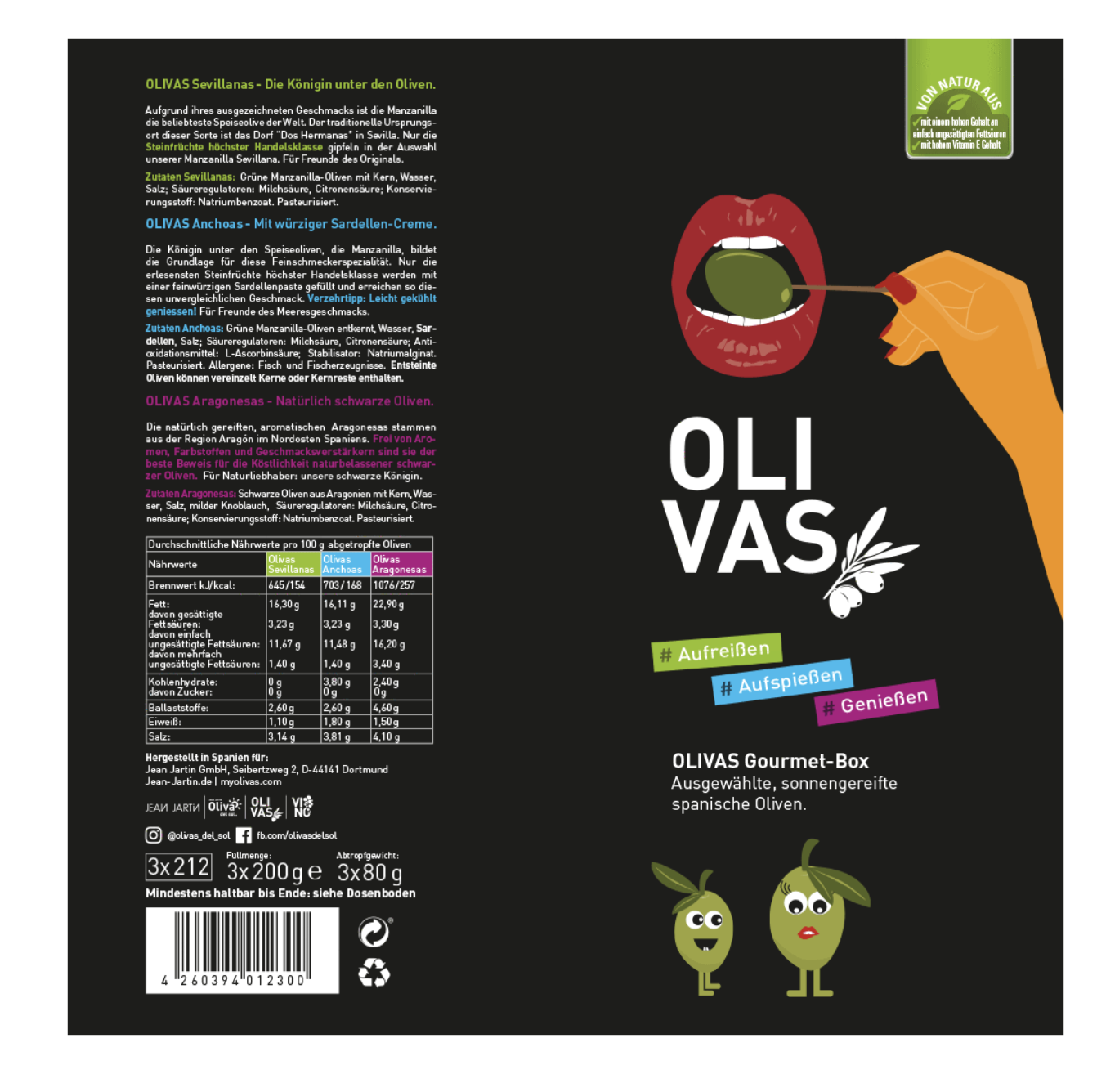 OLIVAS Gourmet Geschenk-Box - Spaniens Beste Oliven im Paket - 3 x 80 g ATG